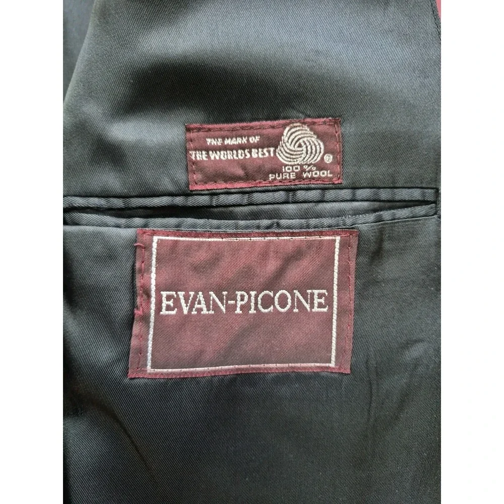 Evan Picone Mens Wool Sports Coat 40L Blue Houndstooth Vintage USA Blazer